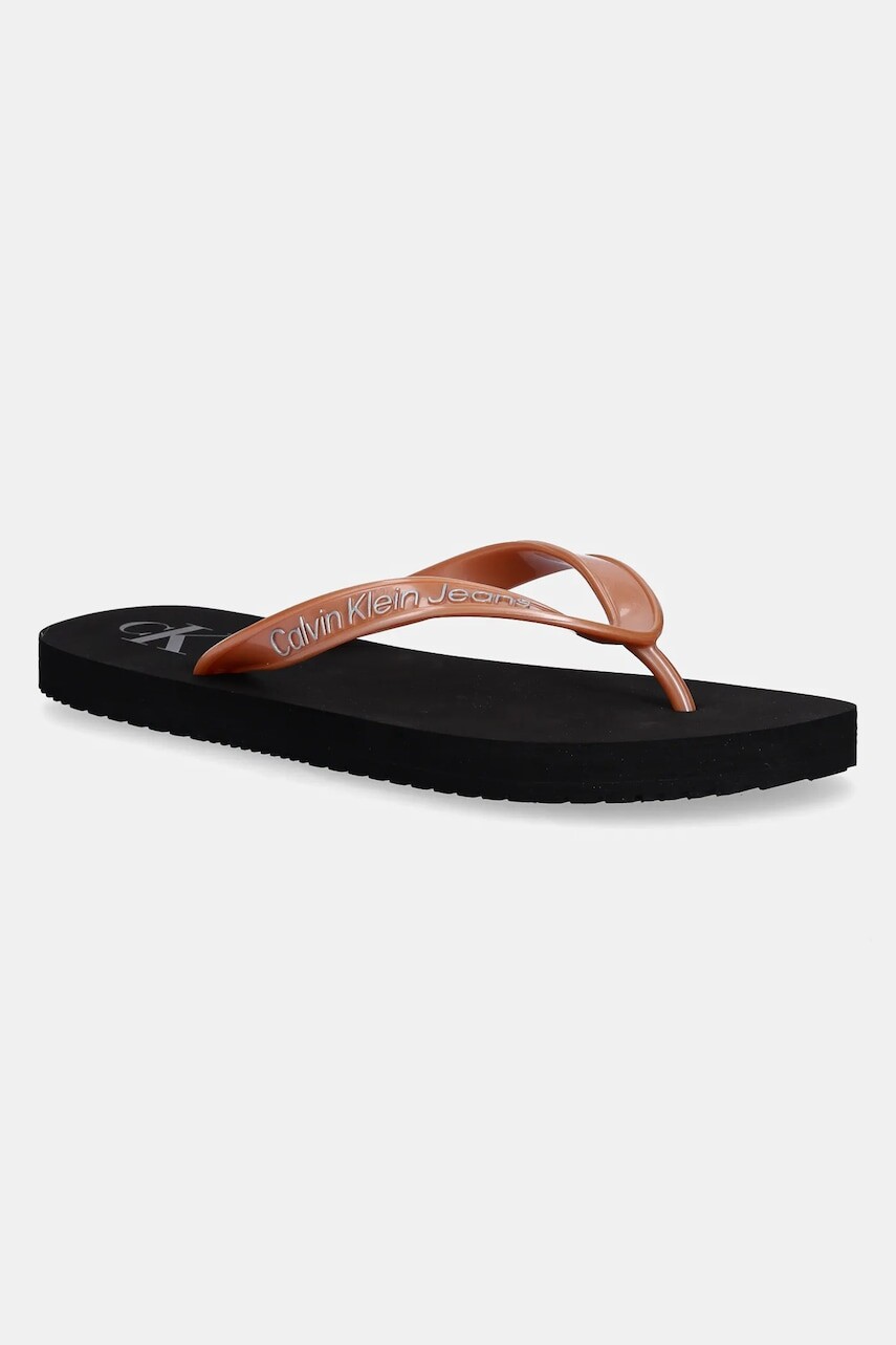 Šľapky Calvin Klein Jeans BEACH SANDAL MONOLOGO TPU oranžová farba, na plochom podpätku, YW0YW01719