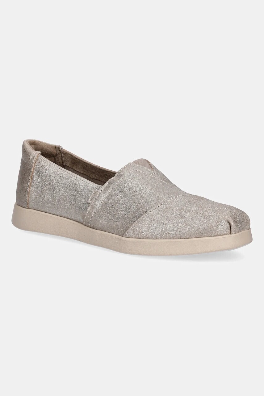 Espadrilky Toms CHAMPAGNE METALLIC SUEDE strieborná farba, 10021548