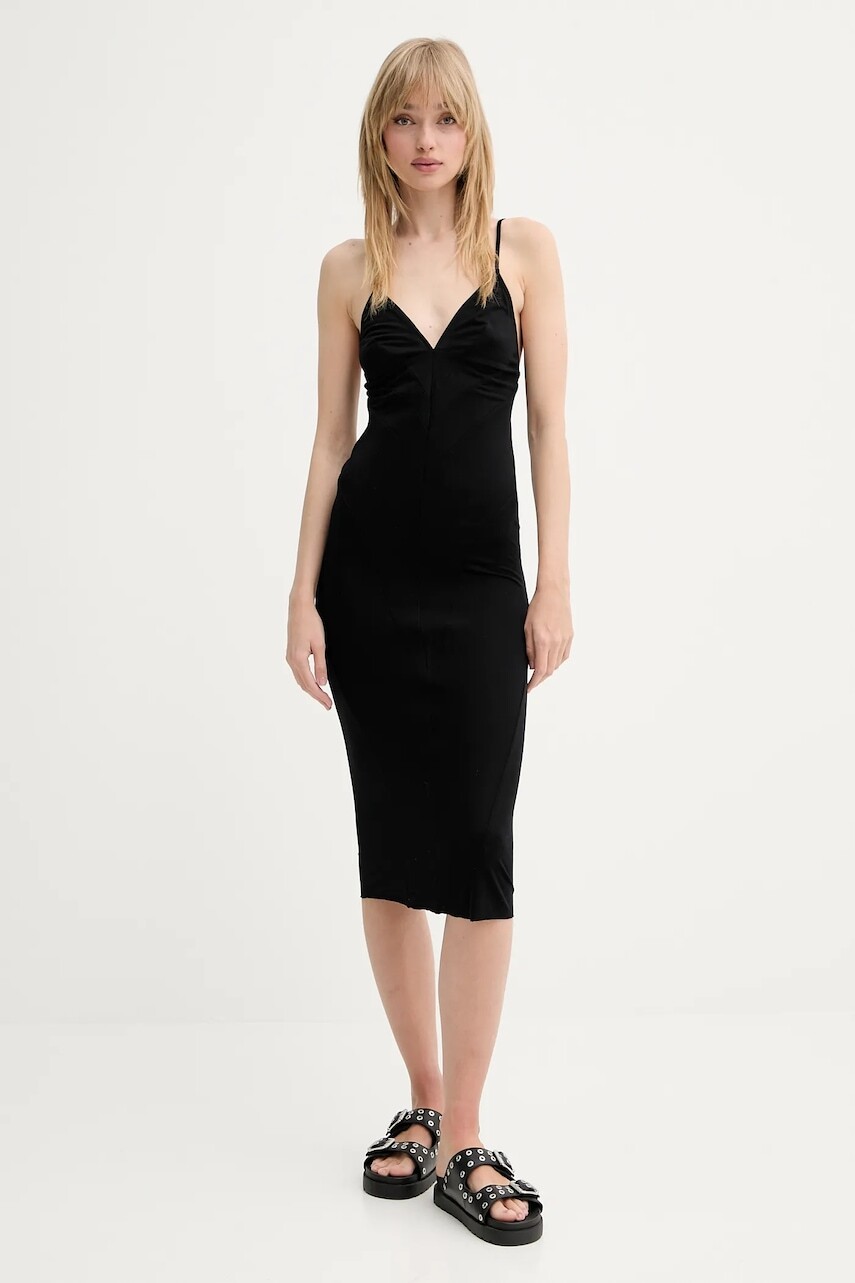 Šaty Rick Owens Lilies čierna farba, midi, priliehavé, LI01E4530RV