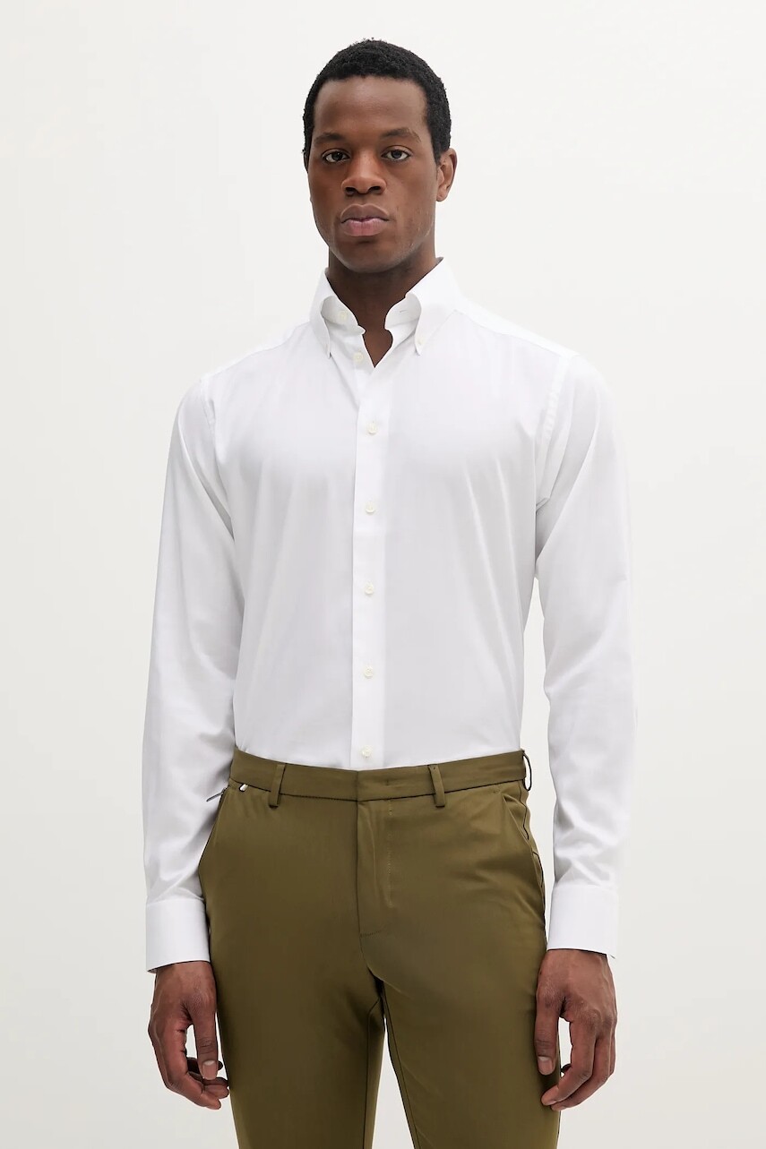 Bavlnená košeľa Eton biela farba, slim, s golierom button-down, 100012808