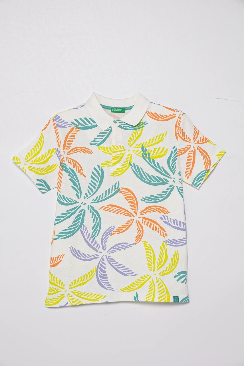 Detská bavlnená polokošeľa United Colors of Benetton biela farba, vzorovaná, 36Y4C301W