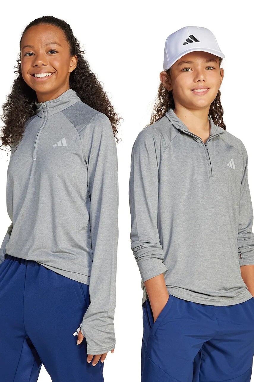 Detské tričko s dlhým rukávom adidas šedá farba, s potlačou, JJ5049