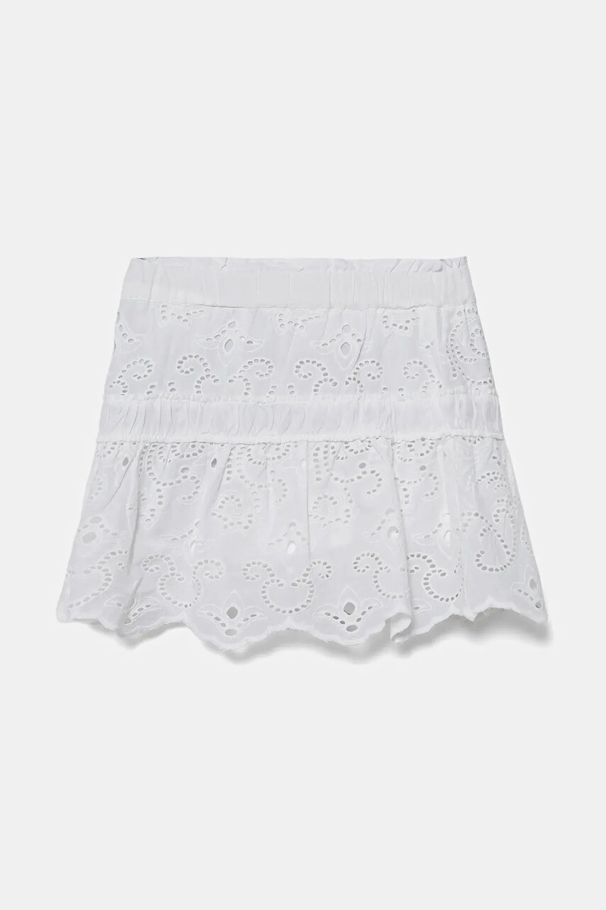 Dievčenská bavlnená sukňa Guess biela farba, mini, áčkový strih, J5GD35 WH7D0