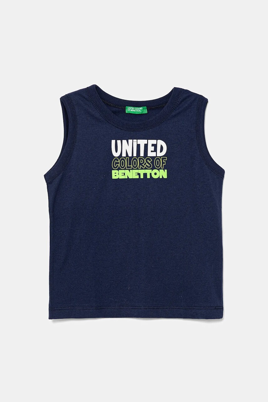 Detské bavlnené tričko United Colors of Benetton tmavomodrá farba, s potlačou, 3I1XGH013