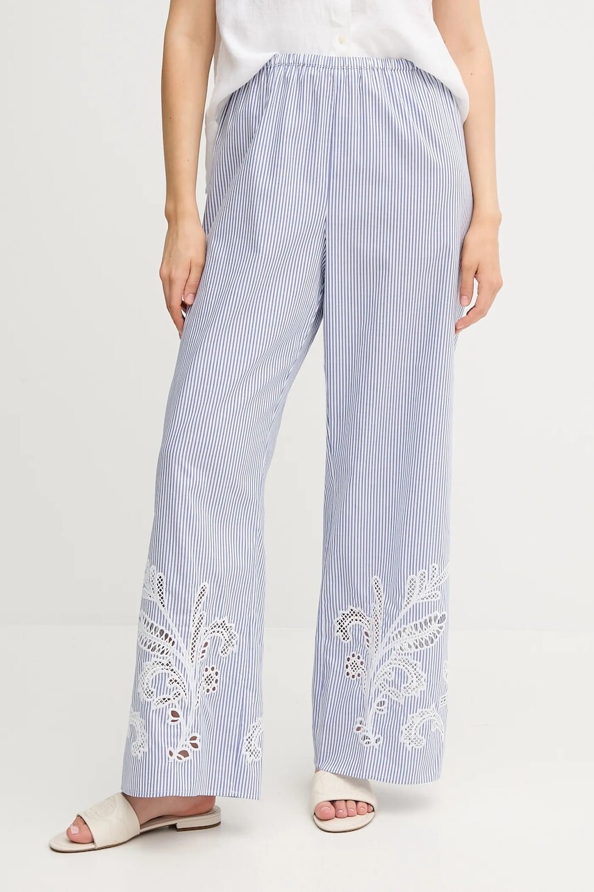 Bavlnené nohavice Tommy Hilfiger široké, vysoký pás, WW0WW46108