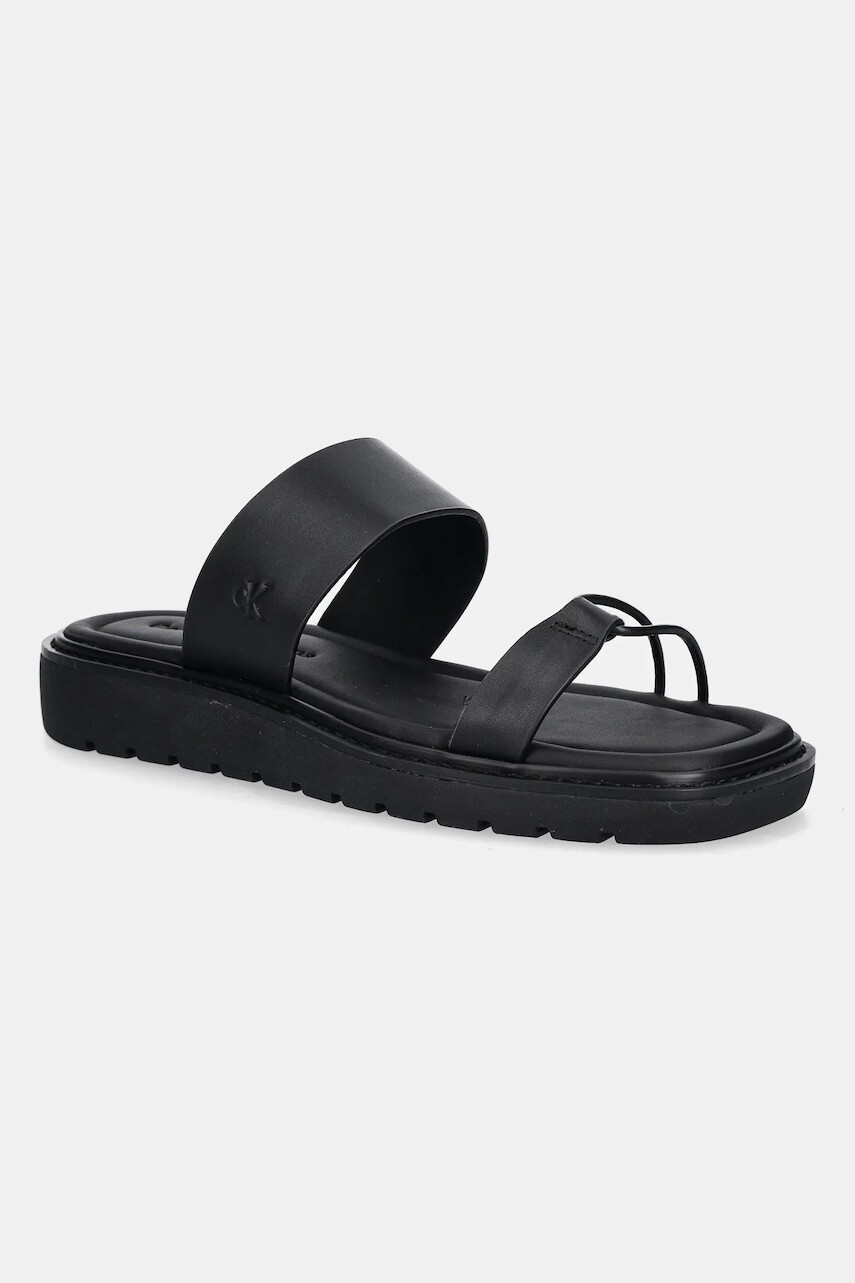 Kožené šľapky Calvin Klein Jeans ROPE SANDAL SOFT LTH MG čierna farba, YW0YW01864