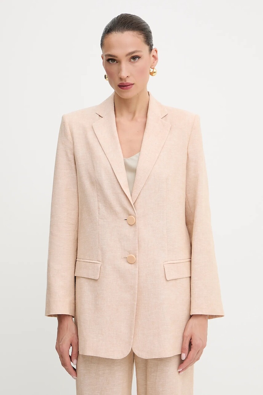 Ľanové sako Armani Exchange béžová farba, jednoradové, jednofarebné, XW000464 AF12813