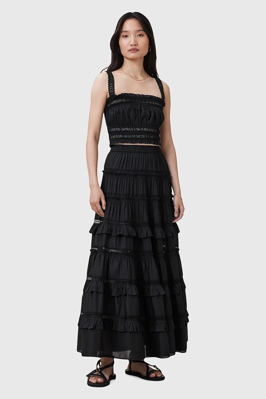 Sukňa AllSaints TALIA čierna farba, maxi, áčkový strih, W041RC