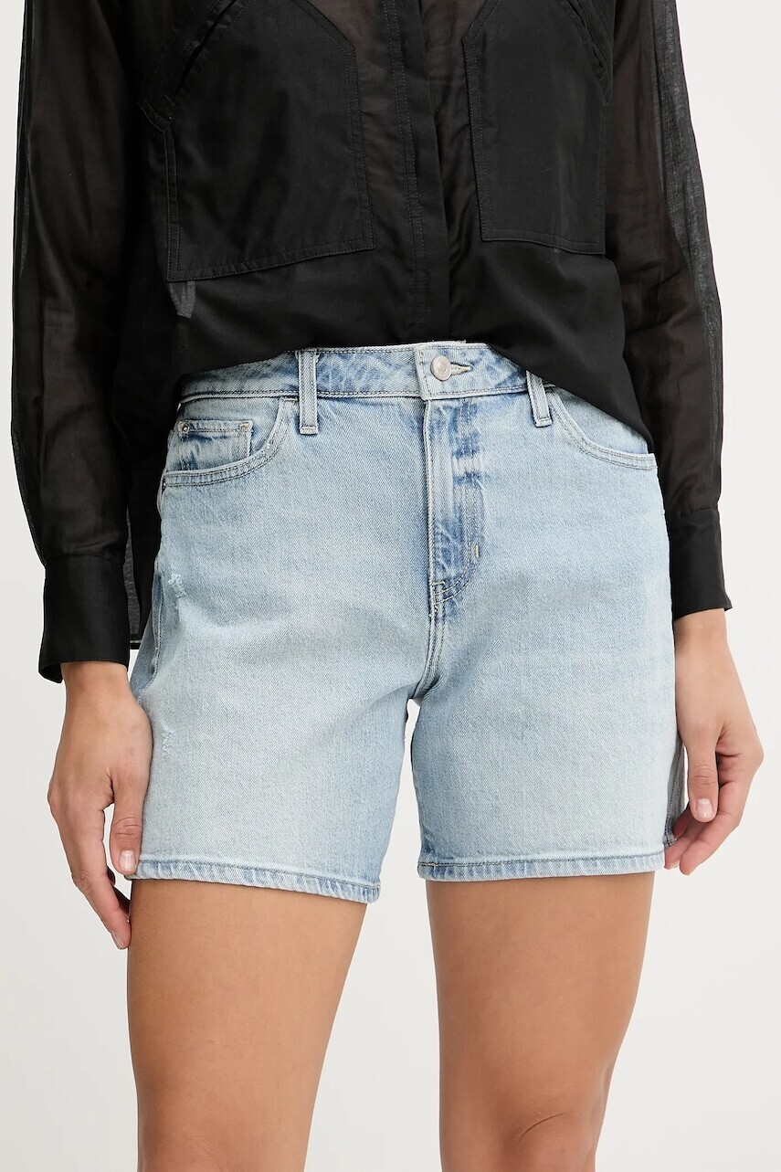 Rifľové krátke nohavice Guess jednofarebná, vysoký pás, W5GD1A D4K30