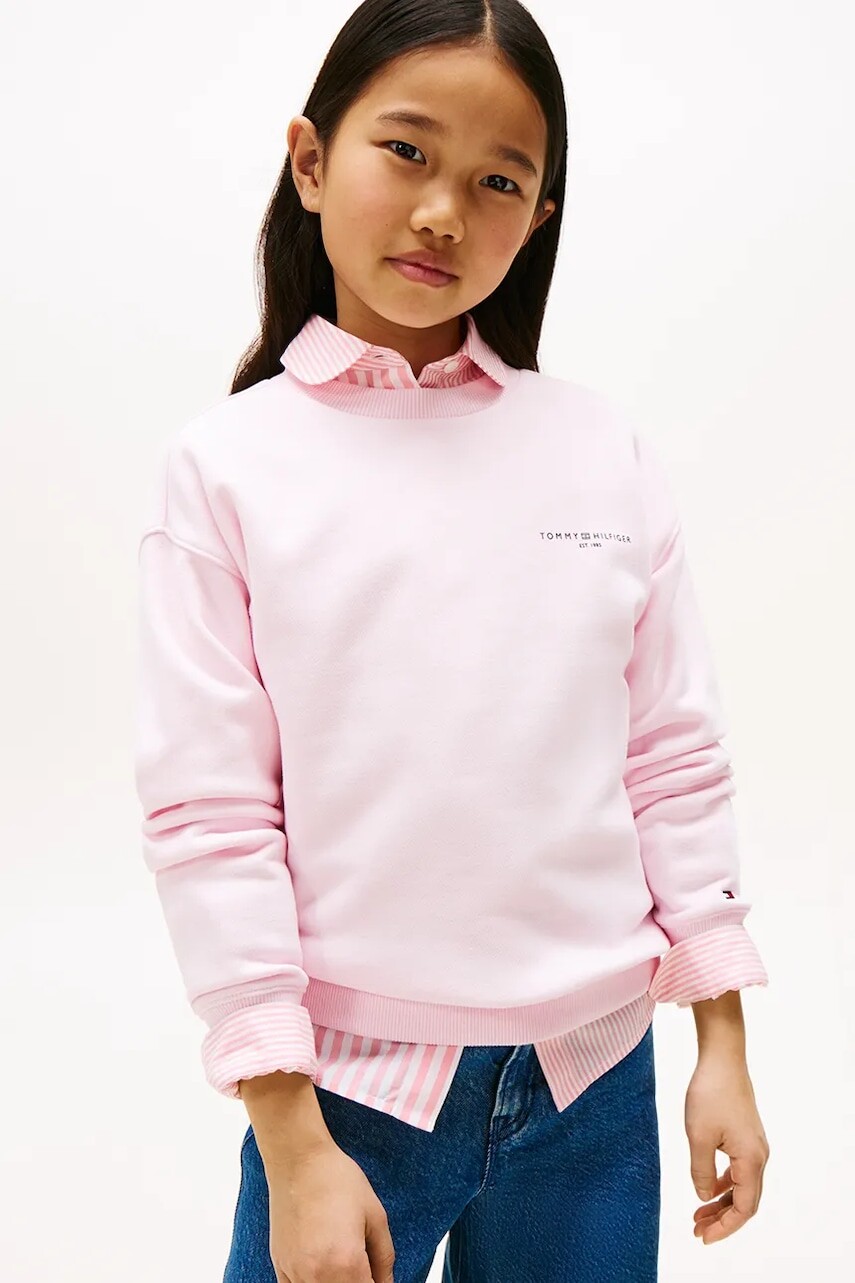 Mikina Tommy Hilfiger ružová farba, jednofarebná, KS0KS00640