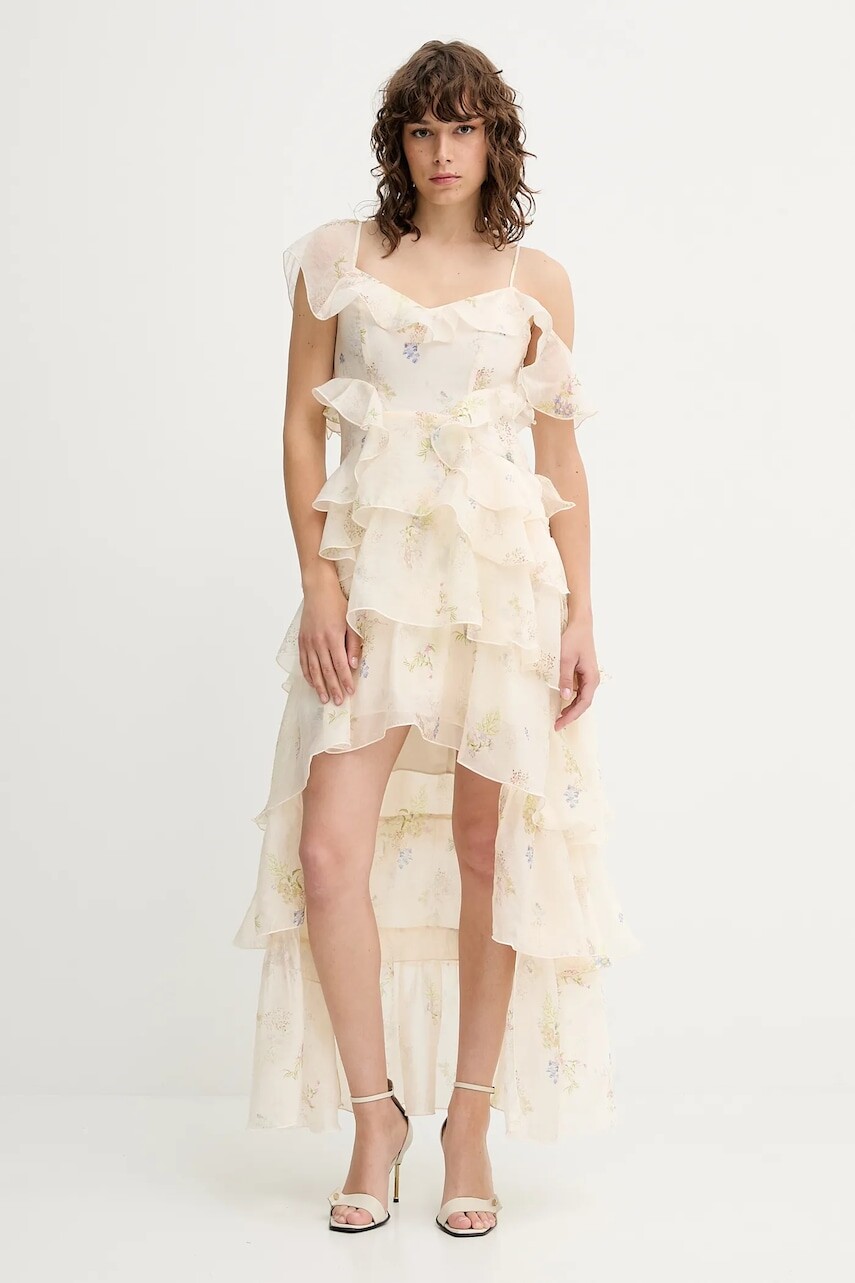 Šaty AllSaints SIENNA béžová farba, midi, áčkový strih, W190DC