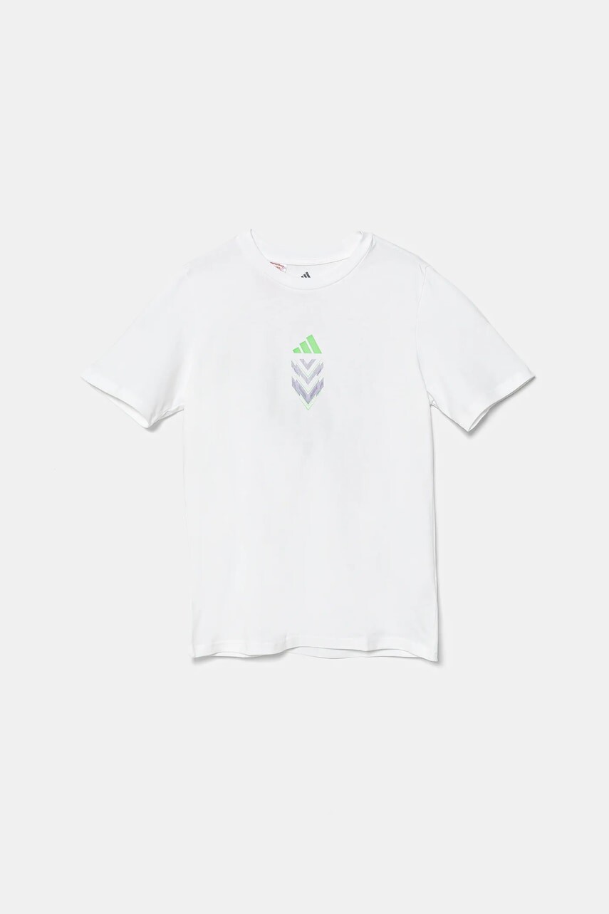 Detské bavlnené tričko adidas Performance biela farba, s potlačou, JM8942