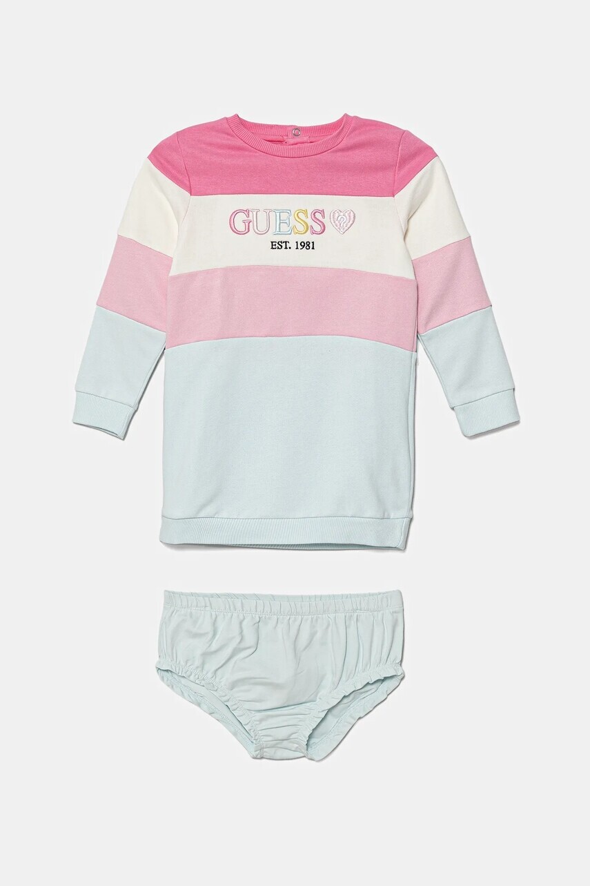 Detské bavlnené šaty Guess ružová farba, mini, rovný strih, A5YK01 KA6R4