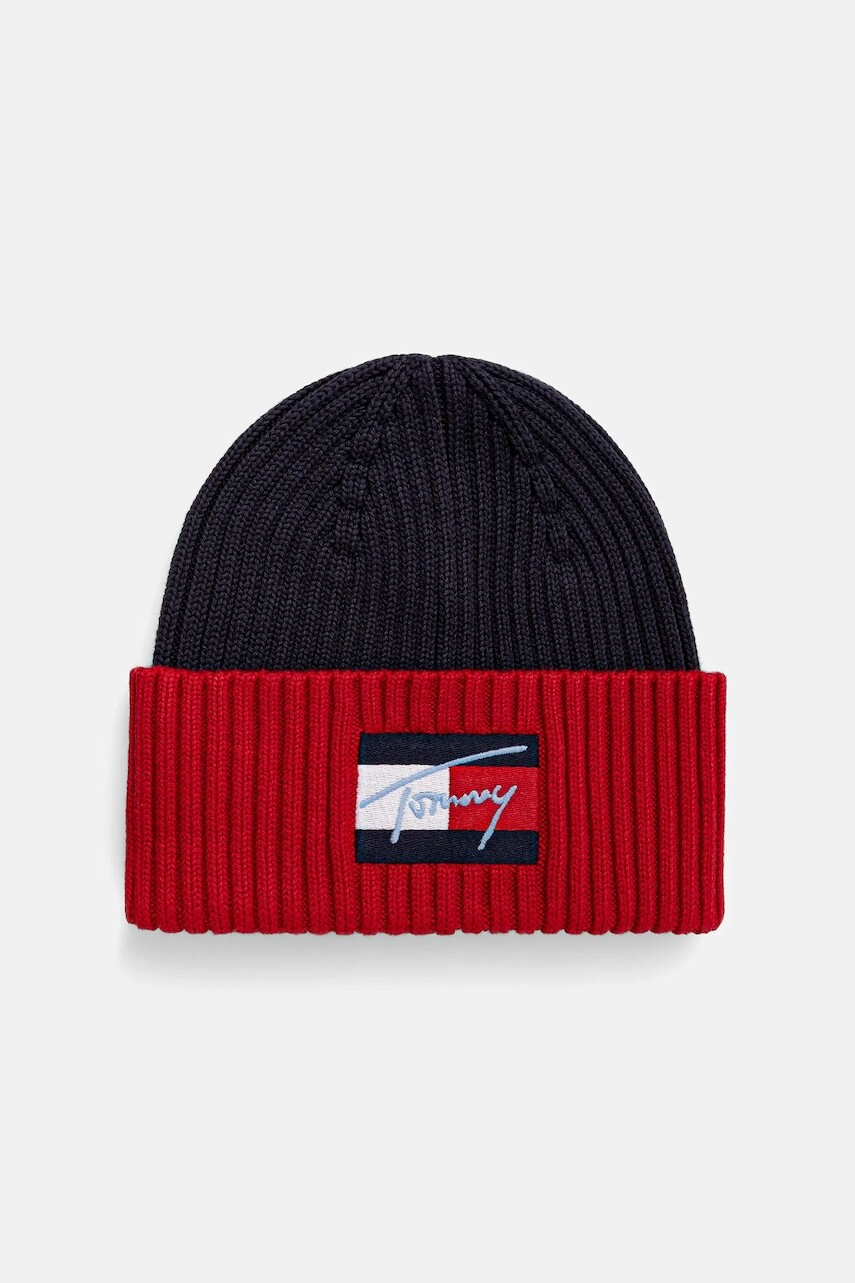 Detská bavlnená čiapka Tommy Hilfiger tmavomodrá farba biela, bavlnená, AU0AU01981