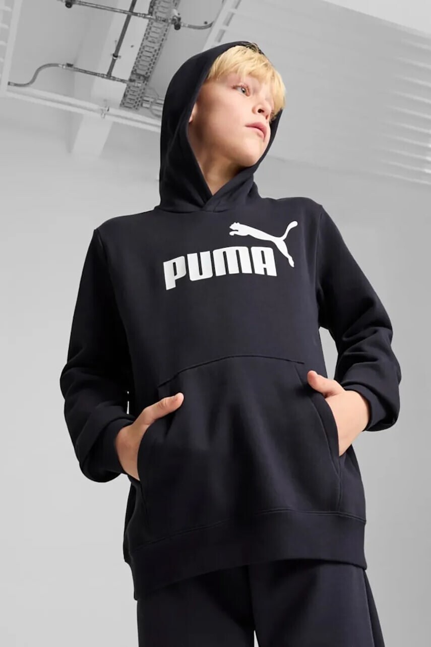 Detská mikina Puma ESS No. 1 Logo Hoodie FL B tmavomodrá farba, s kapucňou, s potlačou, 684908