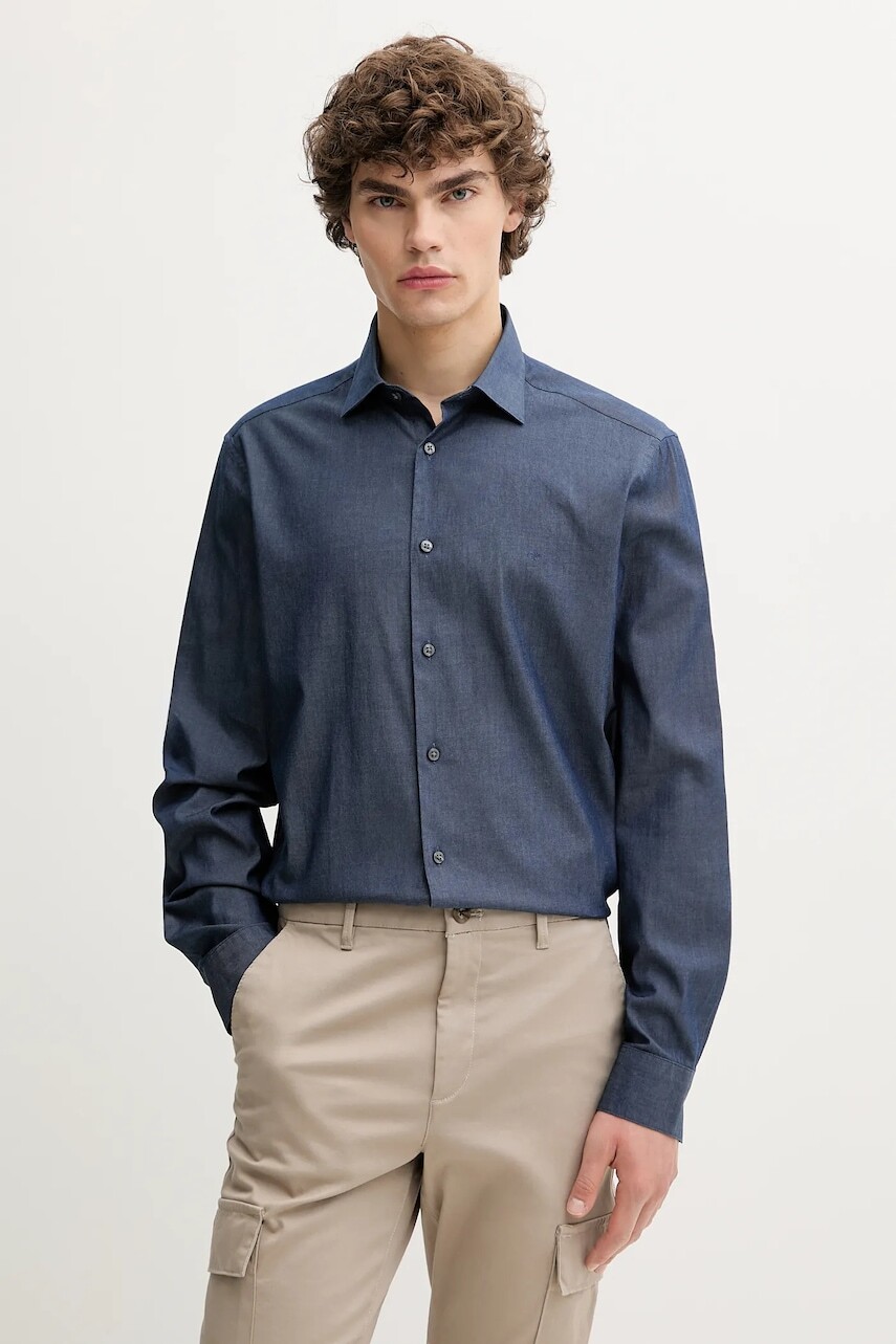 Košeľa Calvin Klein tmavomodrá farba, regular, s talianskym golierom, LV019EU024