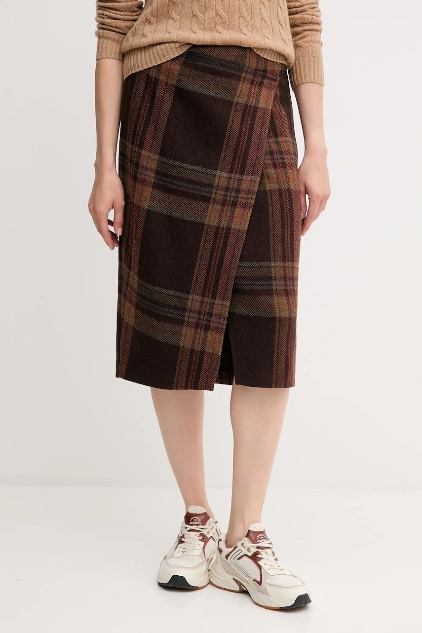 Sukňa Polo Ralph Lauren hnedá farba, midi, puzdrová, 211A92181