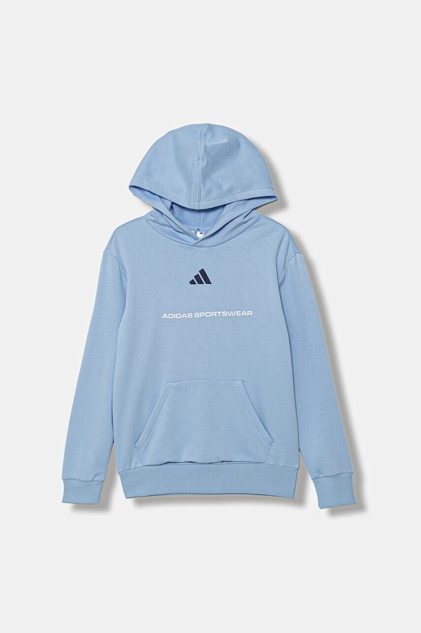 Detská mikina adidas modrá farba, s kapucňou, s nášivkou, KC2805