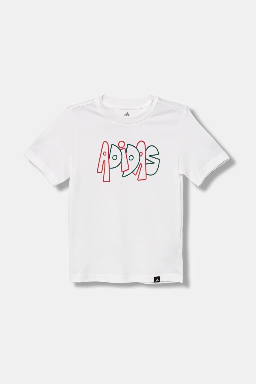 Detské bavlnené tričko adidas biela farba, s potlačou, JV5245