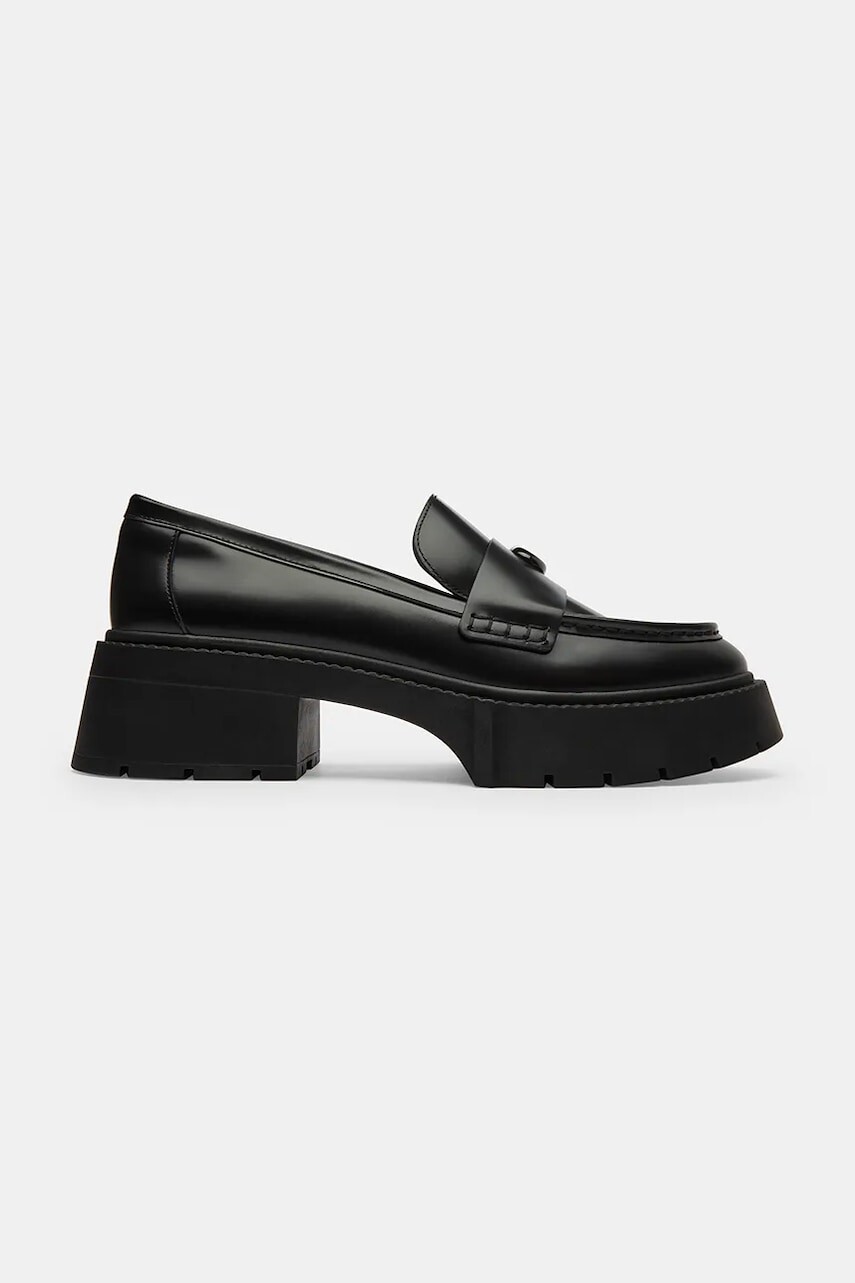 Kožené mokasíny Coach Leah Platform Leather Loafer čierna farba, na platforme, CZ382