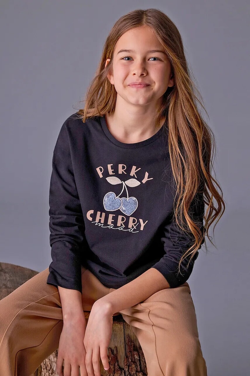 Bavlnené tričko s dlhým rukávom Mayoral čierna farba, 7021