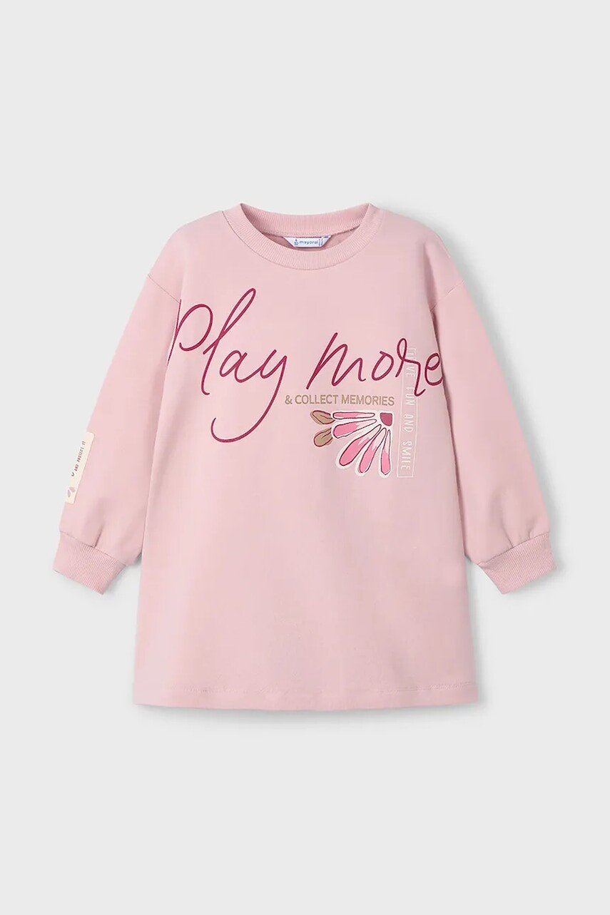 Dievčenské šaty Mayoral ružová farba, mini, rovný strih, 4929