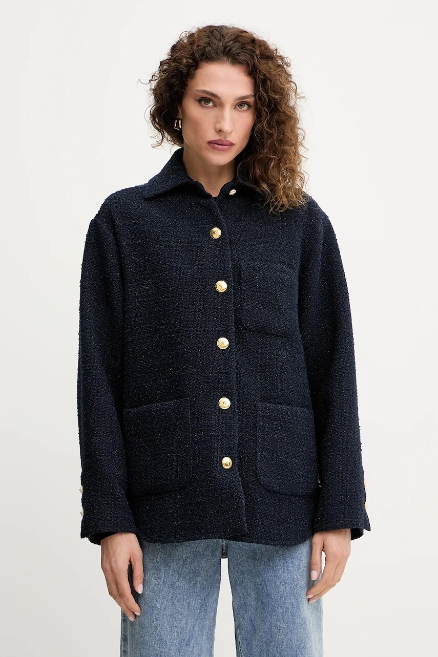 Bunda s prímesou vlny Pinko tmavomodrá farba, prechodná, oversize, 105816 A2VJ