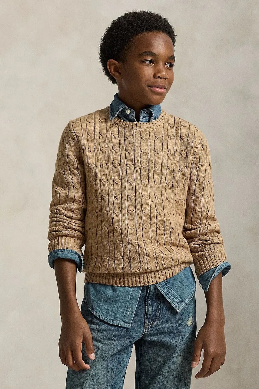 Bavlnený sveter Polo Ralph Lauren hnedá farba, 323702674082