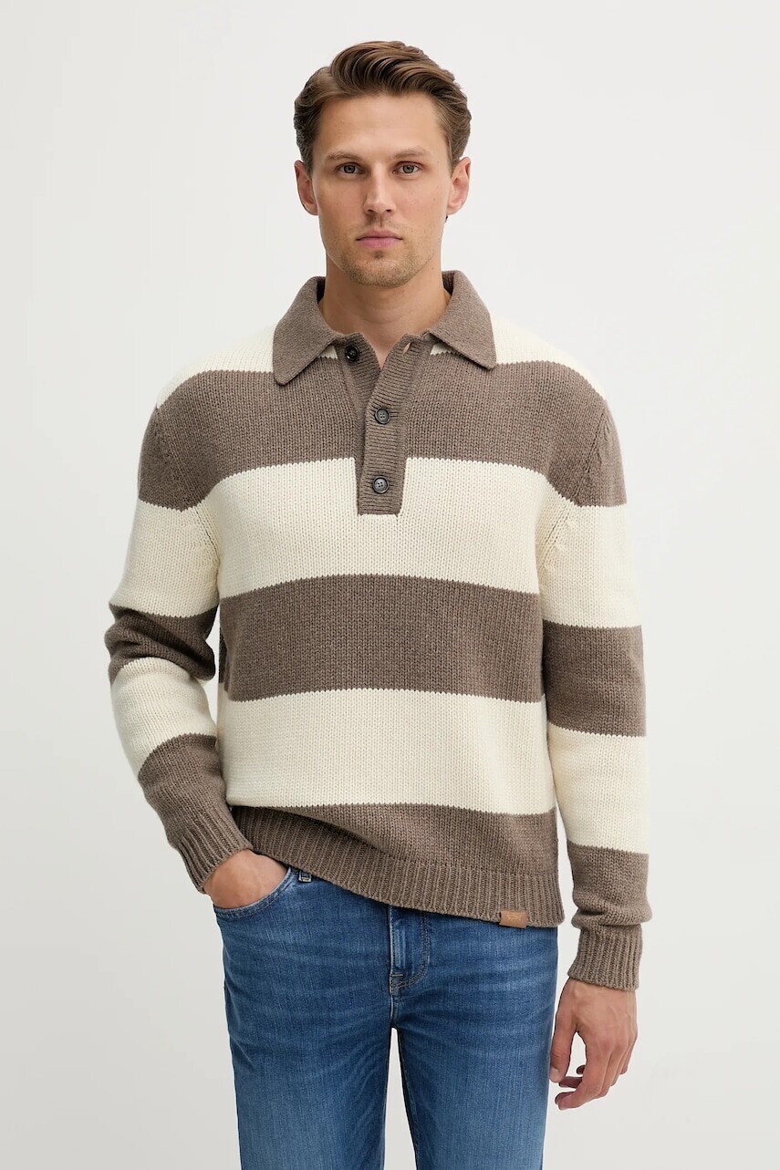 Vlnený sveter Paul&Shark Knitwear hnedá farba, 15311162