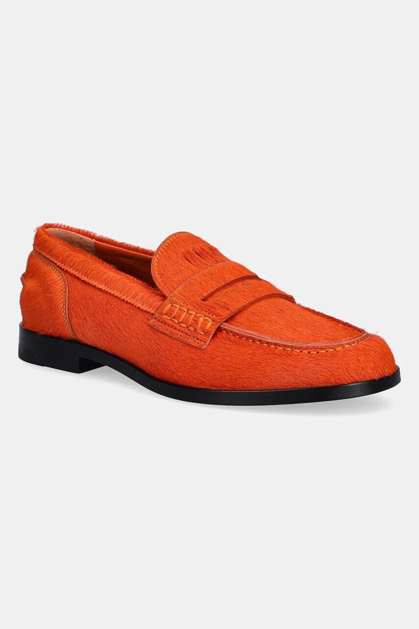 Kožené mokasíny MSGM oranžová farba, na plochom podpätku, 3941MDS153 995