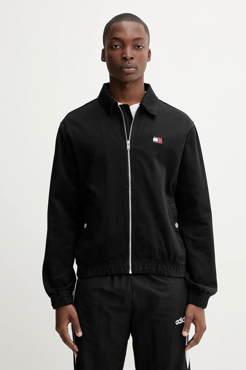 Rifľová bunda Tommy Jeans čierna farba, prechodná, DM0DM21930