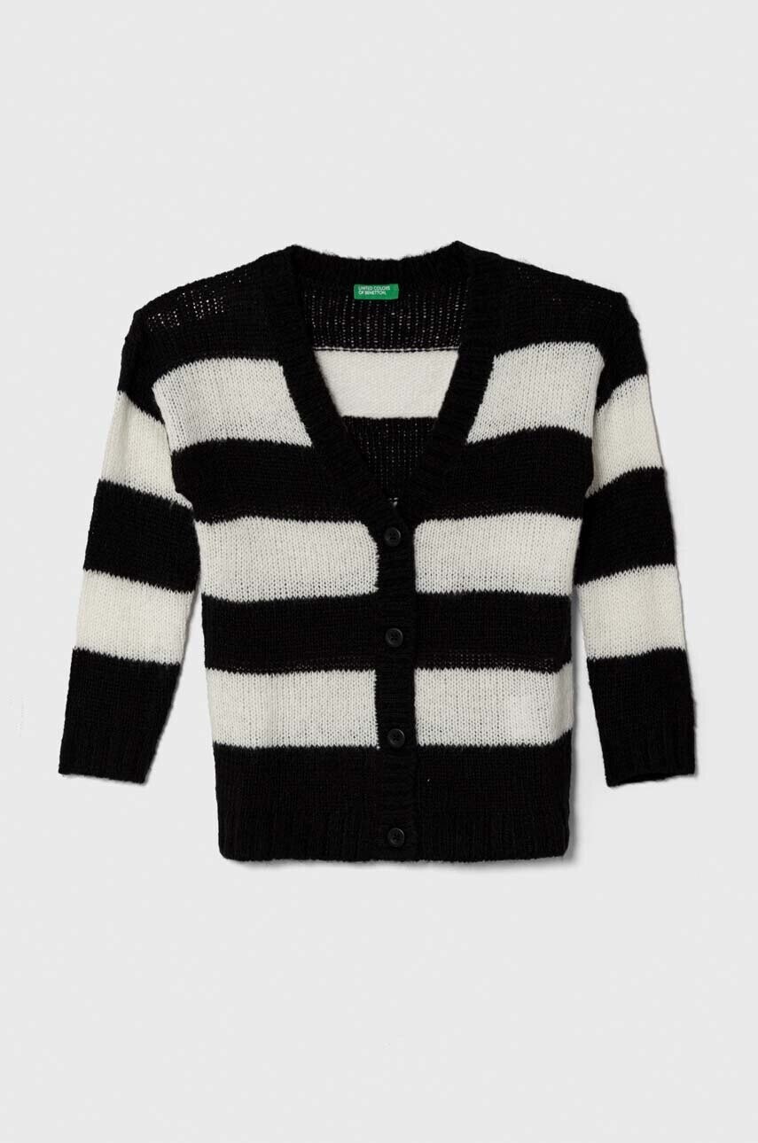 Detský sveter s prímesou vlny United Colors of Benetton čierna farba