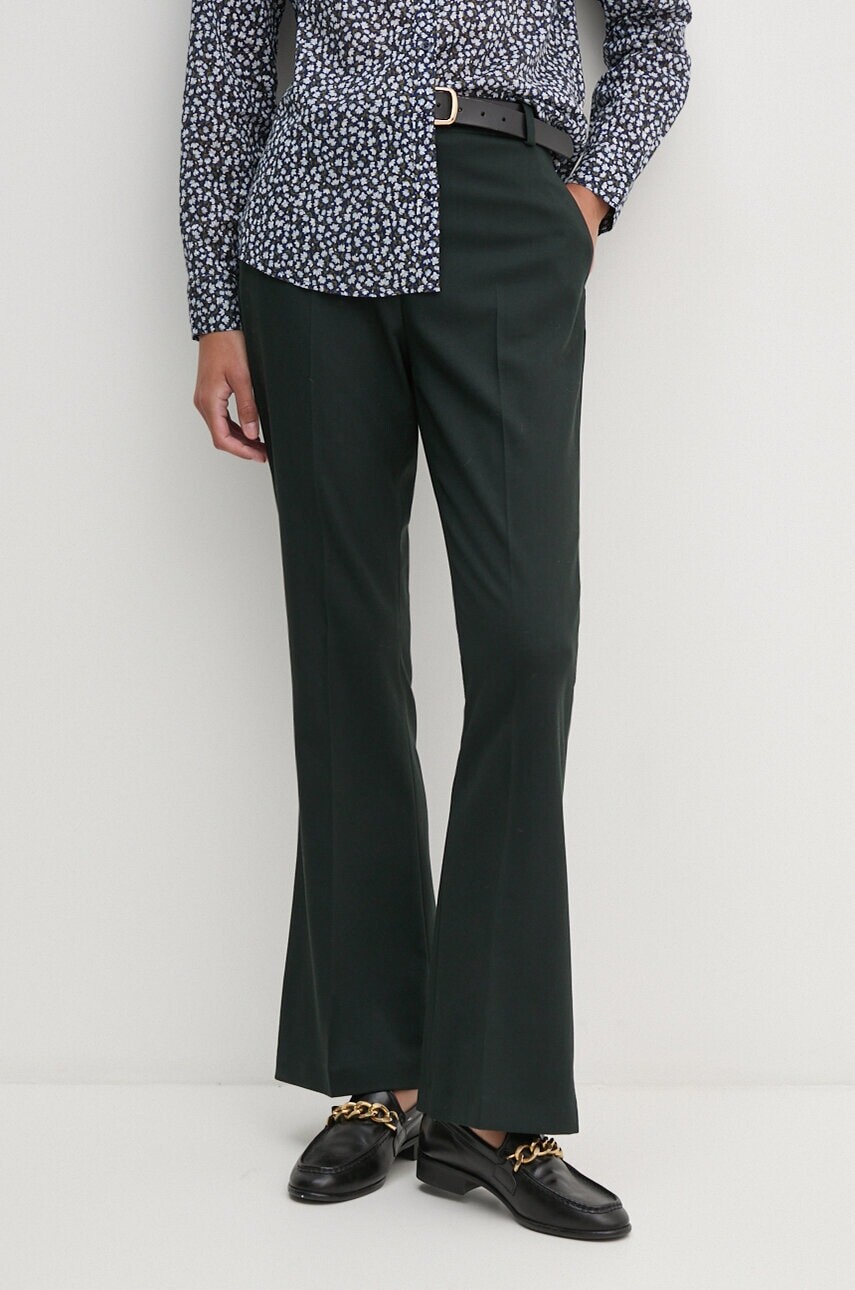 Nohavice Tommy Hilfiger dámske, zelená farba, rovné, vysoký pás, WW0WW42953