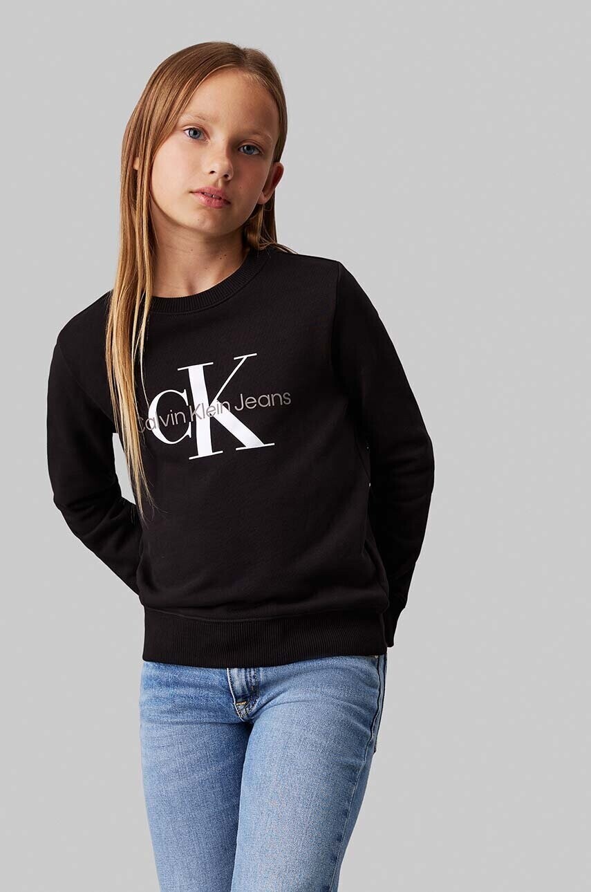 Detská bavlnená mikina Calvin Klein Jeans čierna farba, s potlačou, IU0IU00675