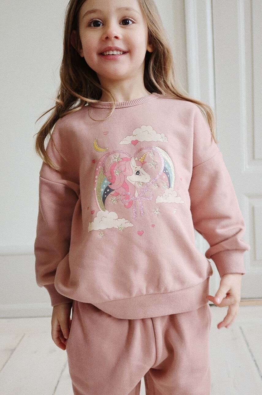 Detská mikina Konges Sløjd LOU GLITTER SWEATSHIRT OCS ružová farba, s potlačou, KS101562