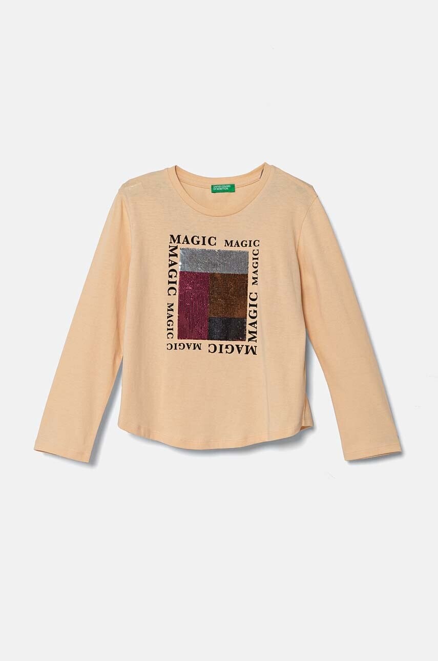 Detská bavlnená košeľa s dlhým rukávom United Colors of Benetton béžová farba, 3I1XC10KC
