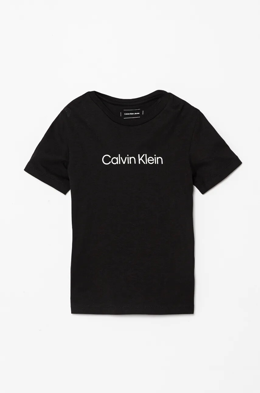Detské bavlnené tričko Calvin Klein Jeans čierna farba, s potlačou, IU0IU00682