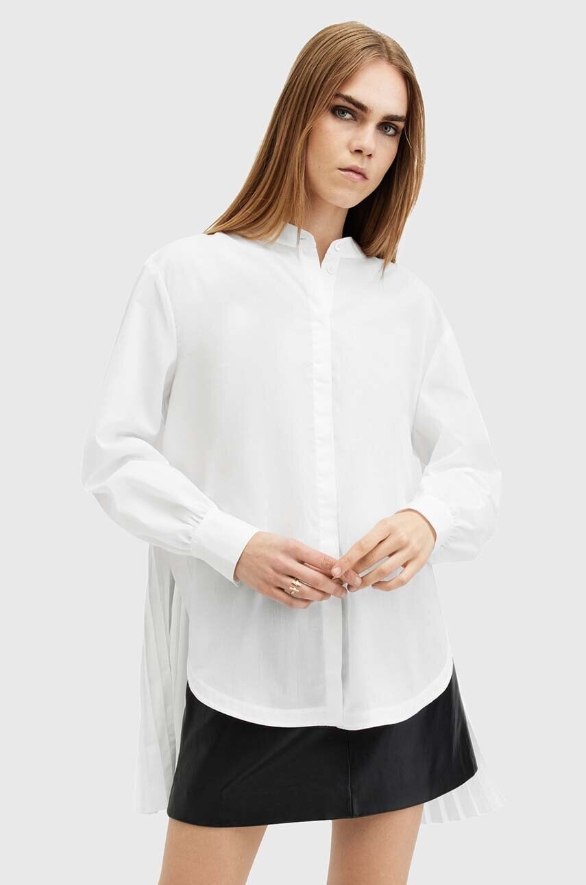 Košeľa AllSaints PERCY SHIRT dámska, biela farba, voľný strih, so stojačikom, W004PB