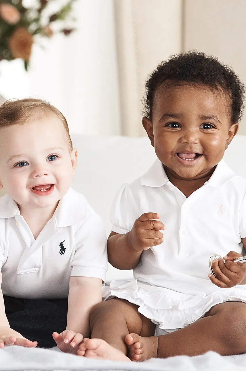 Detská bavlnená polokošeľa Polo Ralph Lauren biela farba, jednofarebný, 320570127001