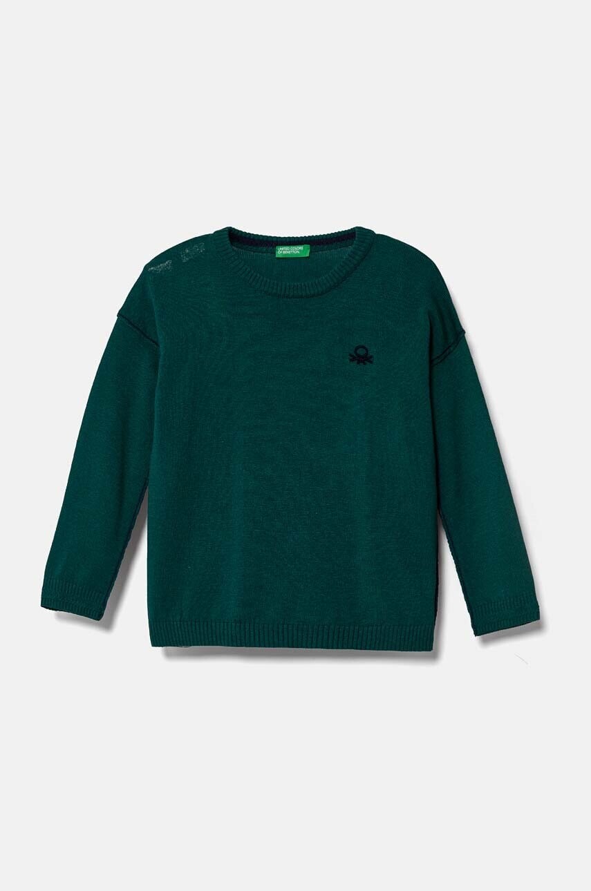 Detský svetrík s vlnenou zmesou United Colors of Benetton zelená farba, tenký, 1041H1025