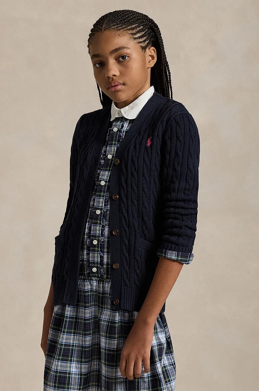 Detský bavlnený kardigan Polo Ralph Lauren tmavomodrá farba, tenký, 313950765001