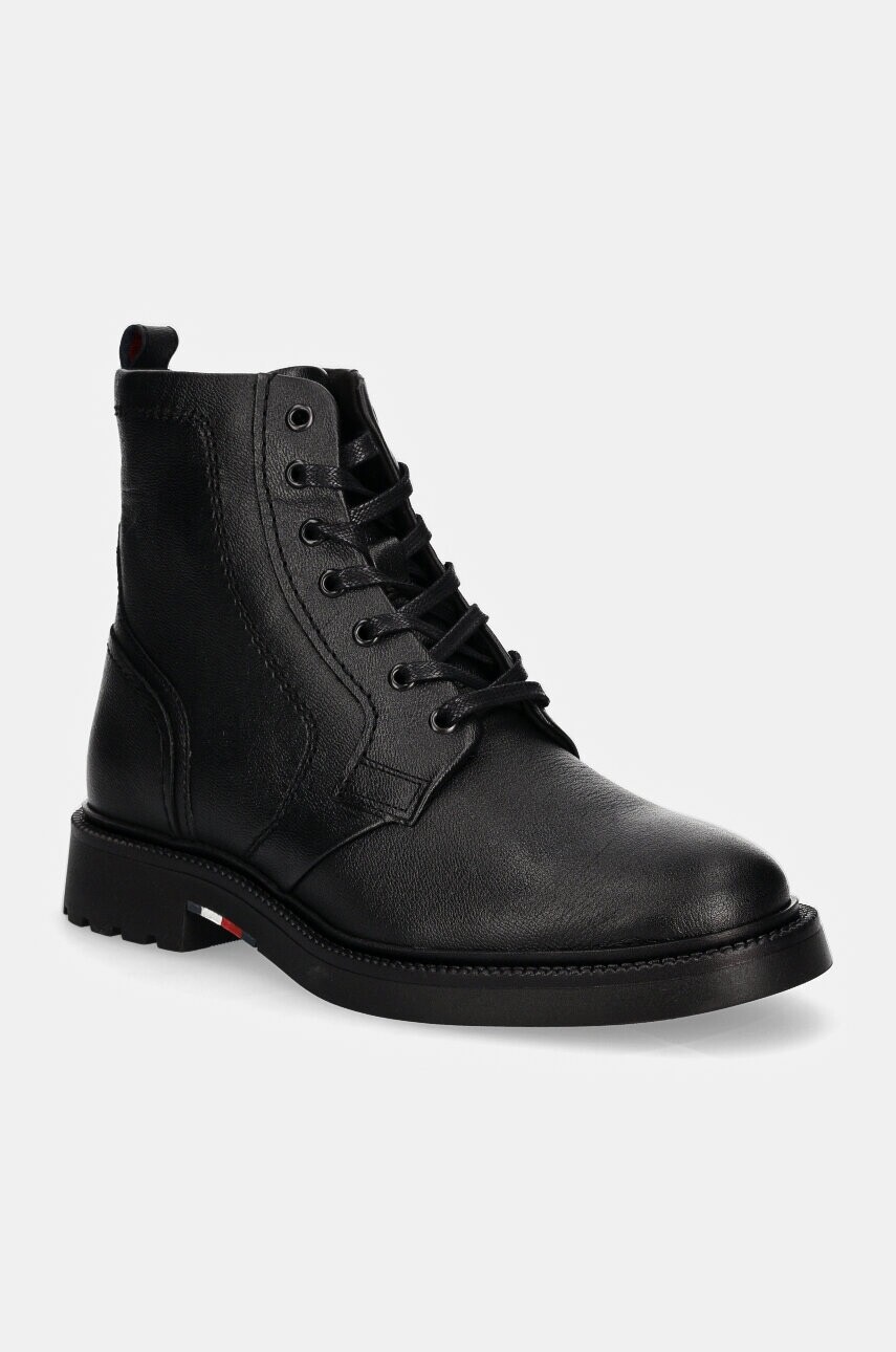 Kožená obuv Tommy Hilfiger HILFIGER COMFORT LWT LTH BOOT pánska, čierna farba, FM0FM05183