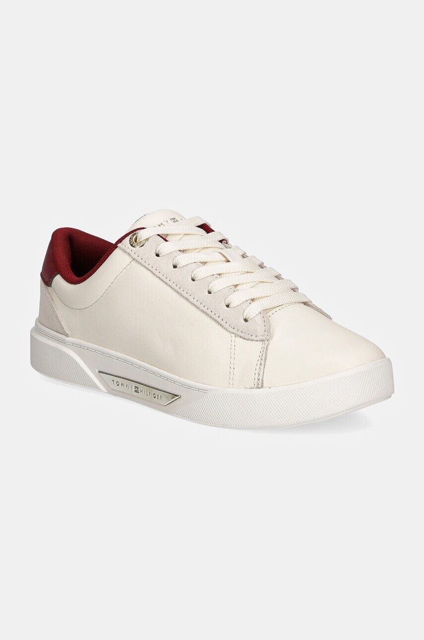 Kožené tenisky Tommy Hilfiger CHIC COURT SNEAKER béžová farba, FW0FW08123