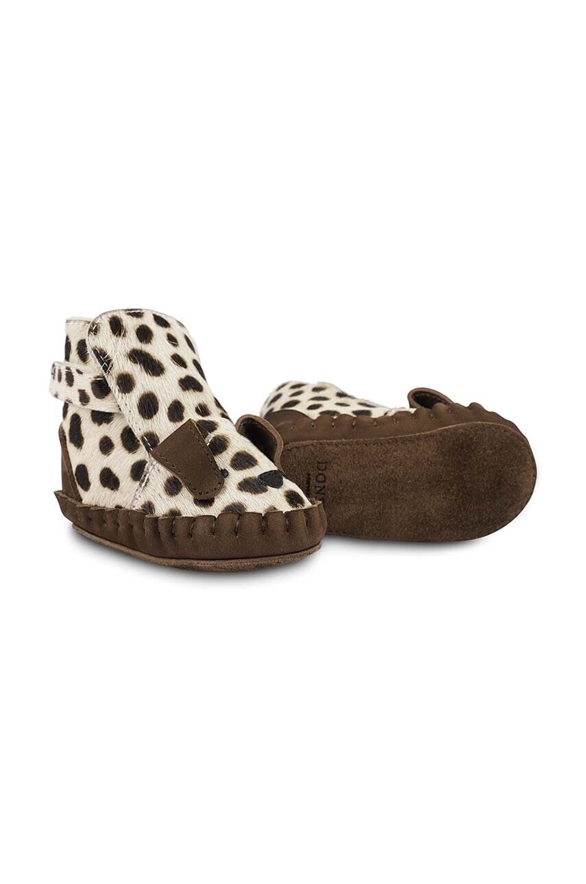 Kožené topánky pre bábätká Donsje Kapi Exclusive Booties Dalmatian hnedá farba, 1028120