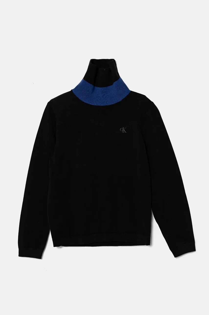 Detský bavlnený sveter Calvin Klein Jeans čierna farba, tenký, IB0IB02221