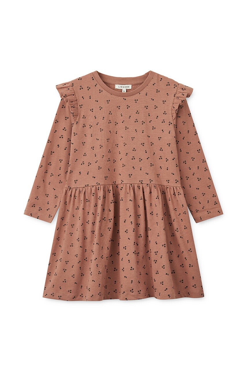 Dievčenské bavlnené šaty Liewood Lima Printed Frill Longsleeve Dress ružová farba, mini, áčkový strih, LW19484