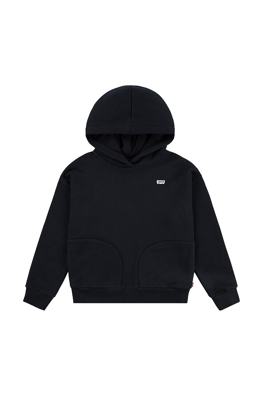 Detská mikina Levi's BATWING CHEST HIT HOODIE čierna farba, s kapucňou, jednofarebná, 3EL078