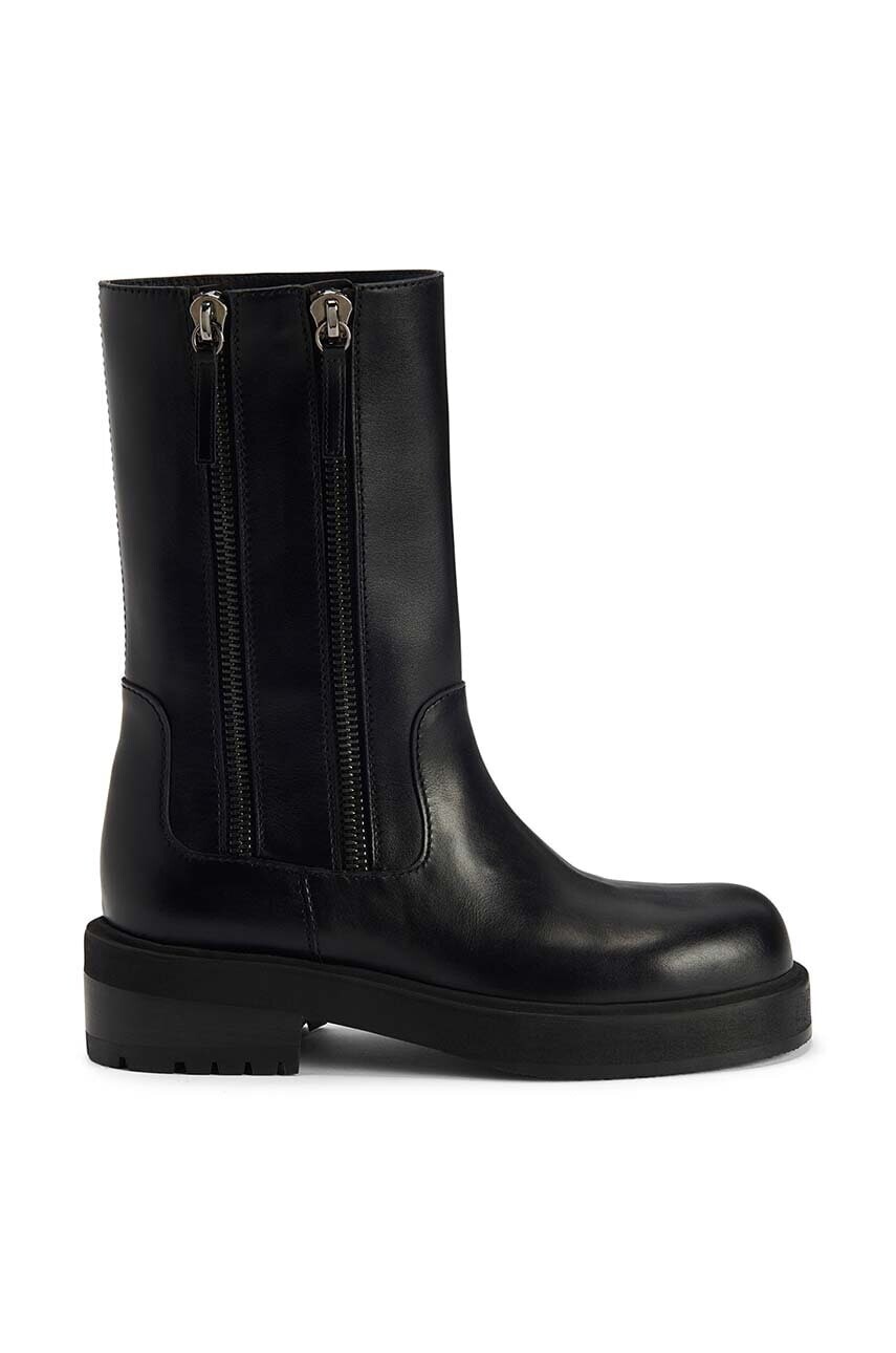 Kožené členkové topánky Giuseppe Zanotti Morris dámske, čierna farba, na plochom podpätku, I470012.002
