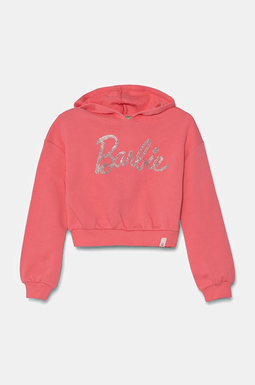 Detská bavlnená mikina United Colors of Benetton ružová farba, s kapucňou, s nášivkou, 3J68C204C
