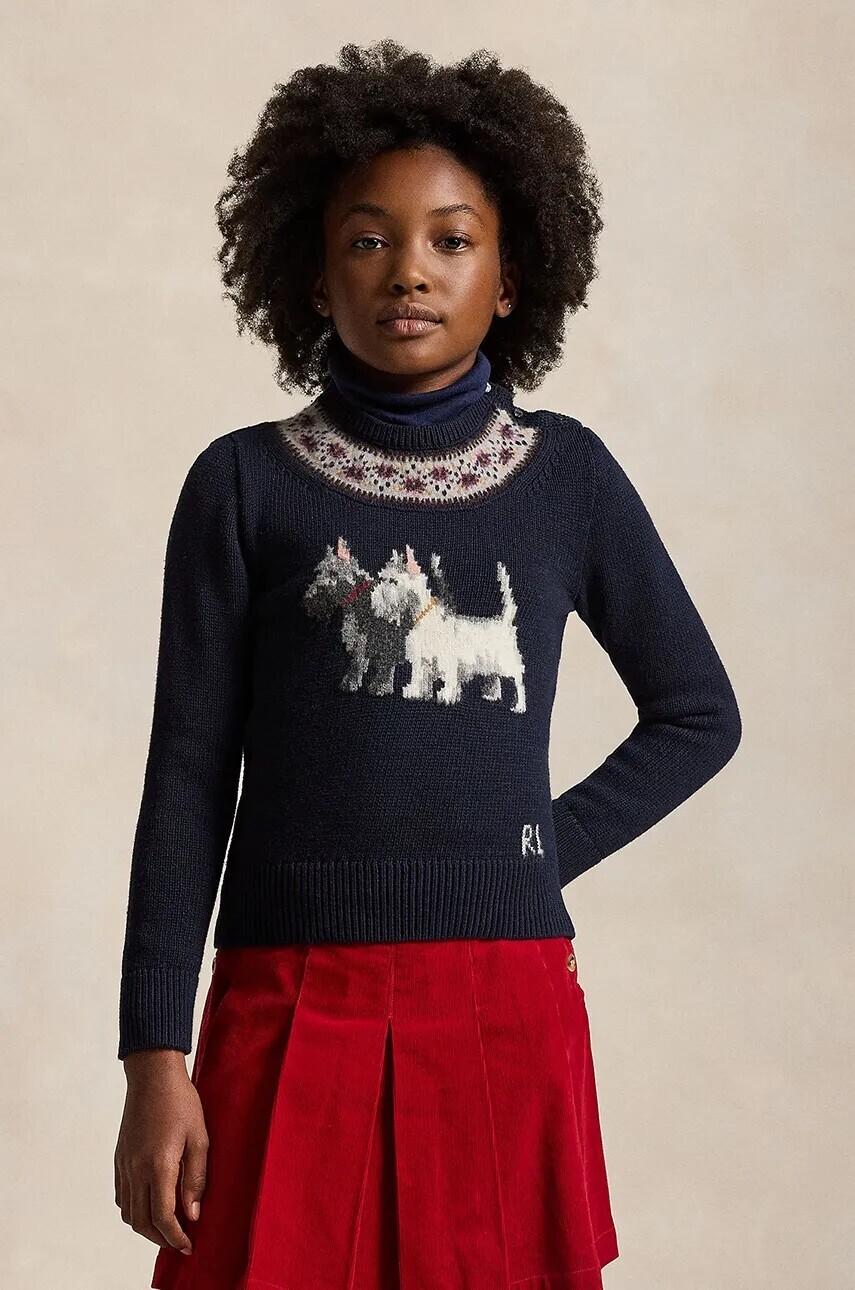 Detský bavlnený sveter Polo Ralph Lauren tmavomodrá farba, 313950806001